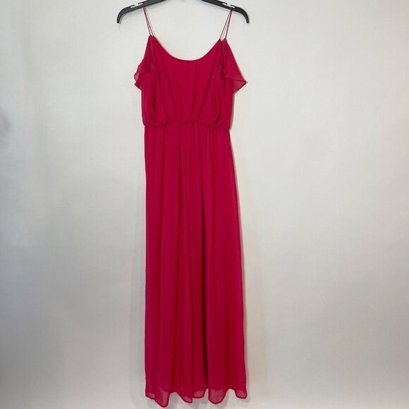 Nouvelle Amsale Spaghetti V-Neck Bridesmaid Maxi Long Dress Pink S Ruffle Formal - Picture 2 of 6